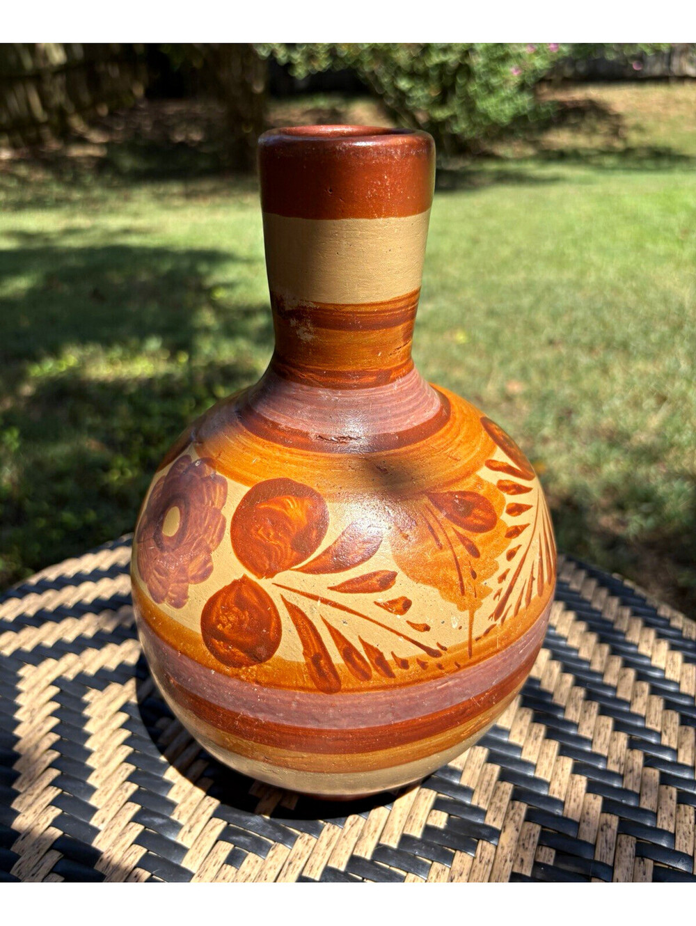 Pottery Vase, Hand Painted Brown Beige Floral